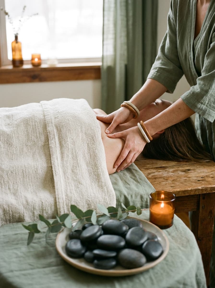 Entspannende Massage zur Lösung von Nacken- und Schulterverspannungen bei Aurora Yoga & Wellness